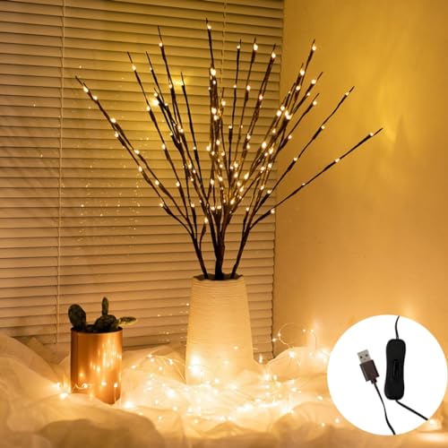 Brown USB Willow Branch Lights - 30 Inch 6 Branches LED Twig Lamp for Indoor Outdoor Decor