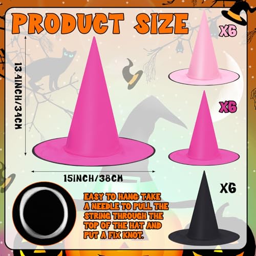 Pink Black Hanging Witch Hats Halloween Decorations - Set of 18