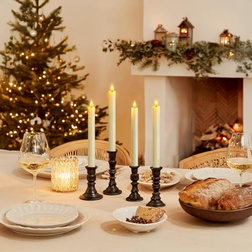 12 Pcs Ivory Flameless Taper Candles with Remote Timer & Dimmer - 9.6 Inch LED Battery Candlesticks for Wedding Home Christmas Decor - Variation: Ivory 12