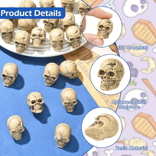 Halloween Mini Resin Skull Decor Set - 30pcs Skeleton Head Bone Table Decorations