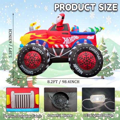 8.2FT Santa Claus Truck Inflatable Christmas Decoration with LED Lights for Outdoor Holiday Yard Display