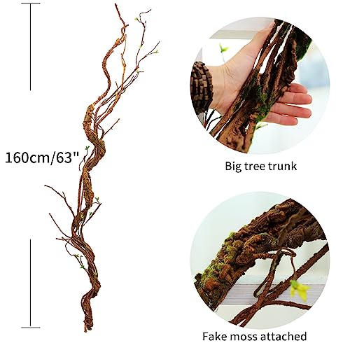 63-Inch Faux Tree Trunk Branch Wall Hanging with Vines for Decor