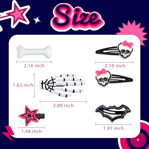 Black Light Punk Halloween Hair Clips 10pcs Y2K Pastel Goth Spooky Accessories