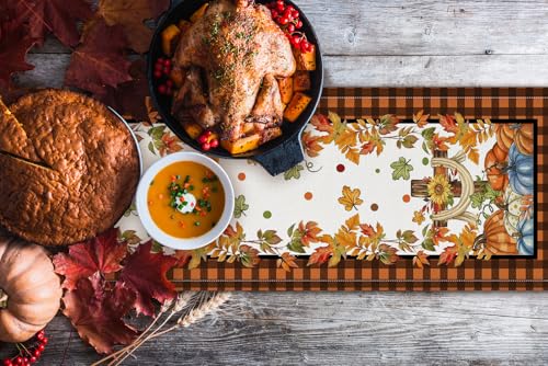 Pumpkin Cross Buffalo Plaid Fall Table Runner Thanksgiving-jesus 13x72 Inch