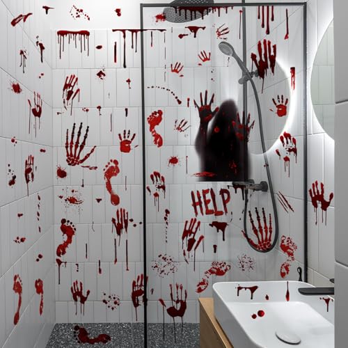 Halloween Bloody Handprint Footprint Window Stickers - Haunted House Decor Set