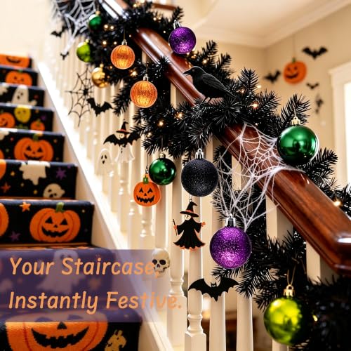 Halloween Ornaments Set - Black, Orange, Purple, Green, 50 Pieces for Tree Decor