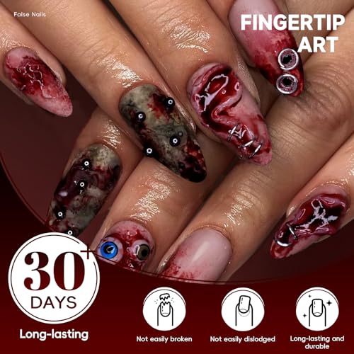 Halloween Press On Nails Short Almond Blood Eye Blood Stain Horror Design Gothic 30pcs - Spooky Manicure
