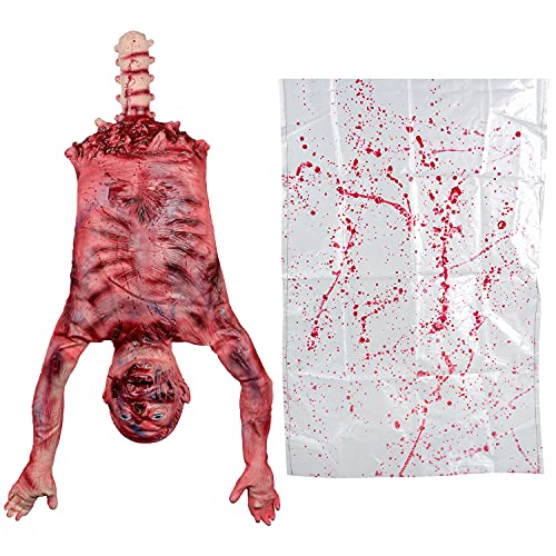 Halloween Bloody Half Body Prop with Hanging Bag - Creepy 29 Inch Latex Decoration for Haunted House & Party