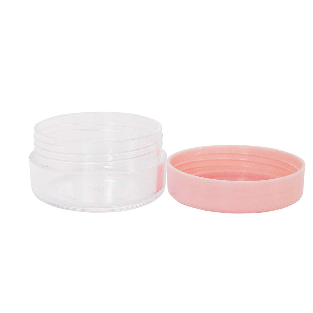 Wopanxye 30pcs 10g Empty Small Plastic Makeup Sample Jar with Pink Lid, BPA Free, 10ml Clear Pot Round Container for Travel Cosmetic Lip Gloss Balm Cream Butter Powder Toner Eye-shadow Chapstick Wax