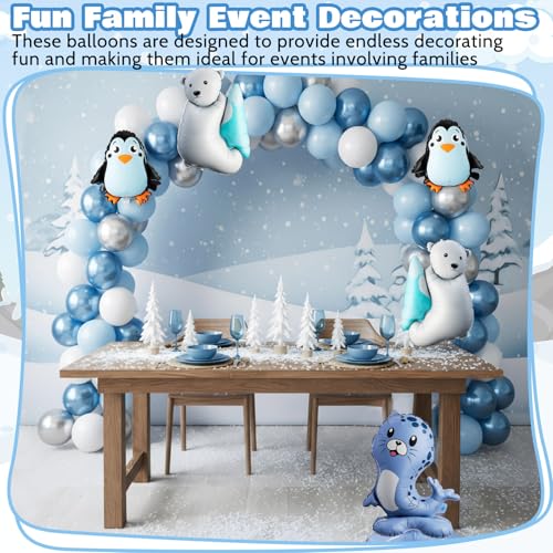 Winter Balloon Arch Kit with Polar Bear Penguin Seal Decorations - Blue, White, Silver, Variation