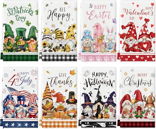 Gnome Kitchen Towels Set - Absorbent Holiday Dish Cloths, Seasonal Housewarming Gift