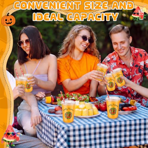50 Set 16oz Watermelon Jack O Lantern Cups for Summer Halloween Party - Spooky Drinkware