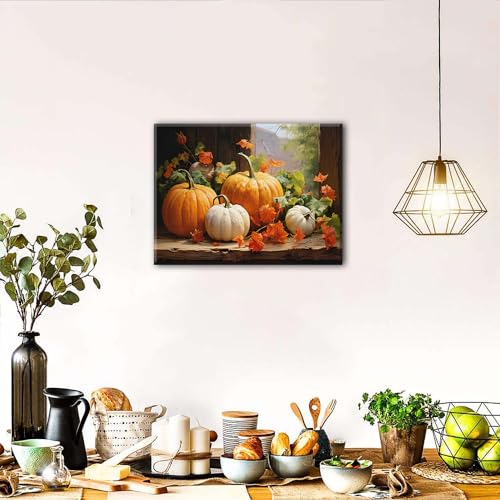 Fall Pumpkin Canvas Wall Art - 16x12 Inch Autumn Themed Farmhouse Decor