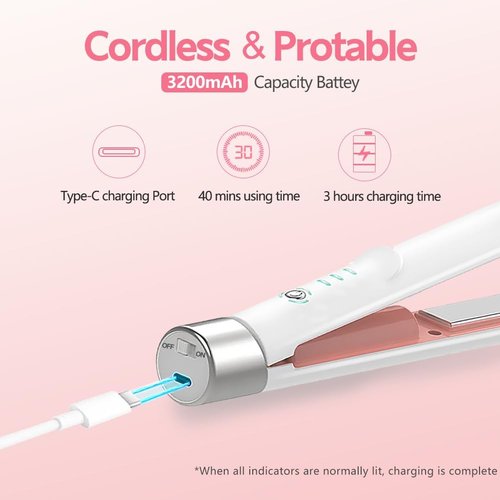 Skiennix Cordless Hair Straightener - Portable & Wireless Design | Sleek White Finish