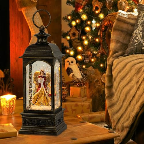 Lighted Angel Christmas Snow Globe Lantern with Music & Timer - 6-Angel