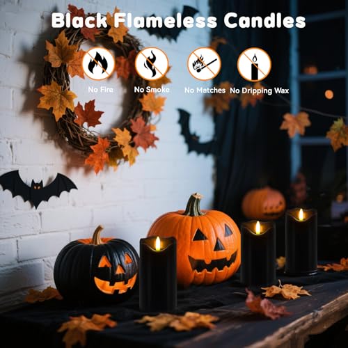 Black Flameless Candles Set of 2 with Remote & Timer - Halloween & Gothic Decor