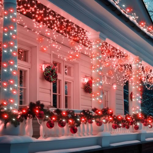 25ft 500 LED Cluster Christmas String Lights - Red & White, Indoor Outdoor
