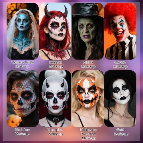 Oil-Based Face Paint Kit - Green White Black Halloween Makeup Set with Brushes
