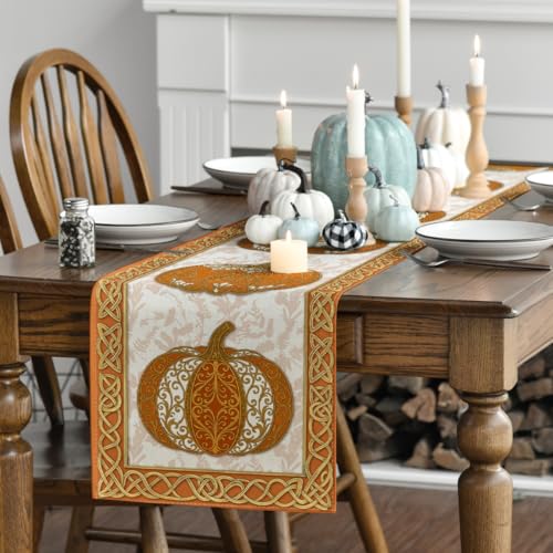 Fall Table Runner 13x120 Inch - Orange Polyester Home Party Decor
