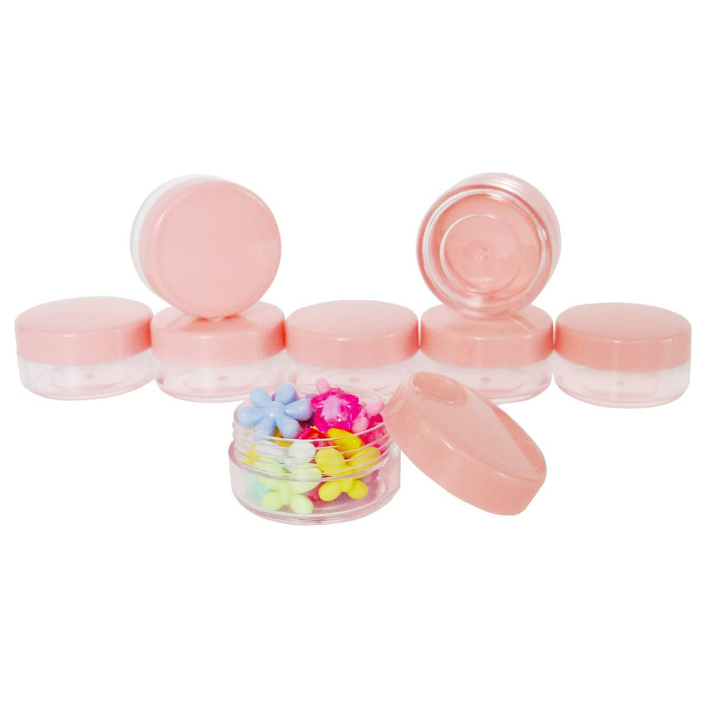Wopanxye 30pcs 10g Empty Small Plastic Makeup Sample Jar with Pink Lid, BPA Free, 10ml Clear Pot Round Container for Travel Cosmetic Lip Gloss Balm Cream Butter Powder Toner Eye-shadow Chapstick Wax