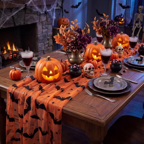 Halloween Bat Table Runner 10ft Orange Tulle Party Decor - Set of 3