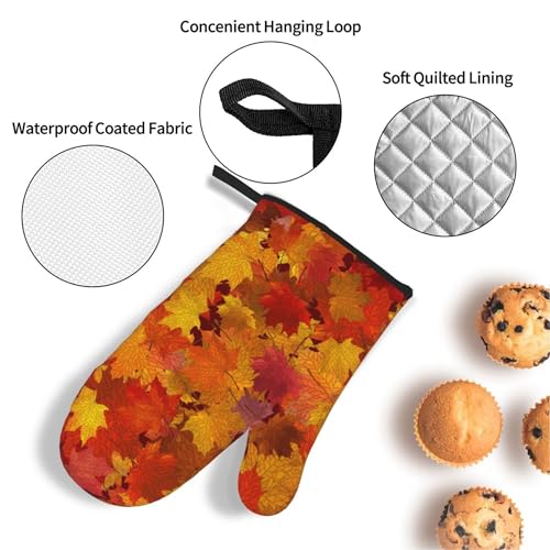 Fall Leaf Oven Mitts and Pot Holders Set - Heat Resistant Kitchen Accessories