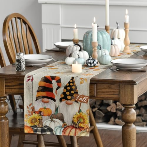 Polyester Fall Table Runner 13x72 Inches for Home Party & Holiday Decor - Wood Variation