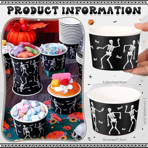 Halloween Paper Soup Bowls with Dancing Skeleton Design - 50 Pack, 9 oz