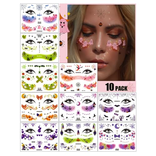 Halloween Temporary Face & Body Tattoos for Kids Adults 10 Sheets Party Favors