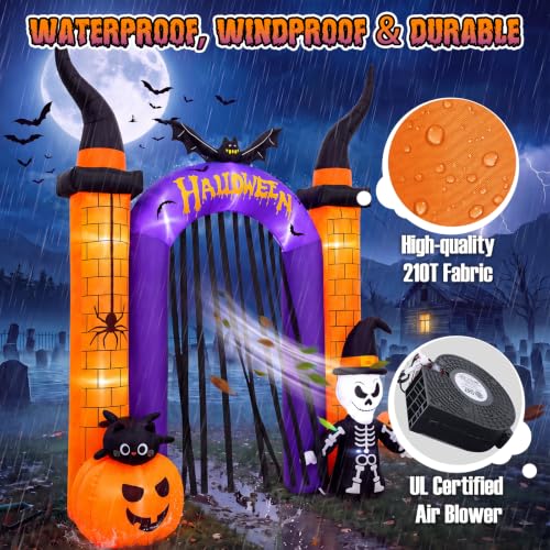 Giant Halloween Inflatable Archway with Skeleton & Lights - 12.5FT Skull Arch