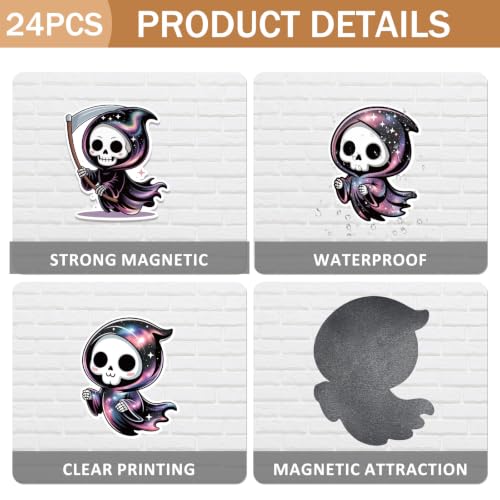 Halloween Refrigerator Magnets - 24 Cute Grim Reaper Pastel Goth Decor for Kitchen & Office
