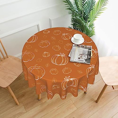 Round Fall Tablecloth 70 Inch White Pumpkins & Burnt Orange - Thanksgiving