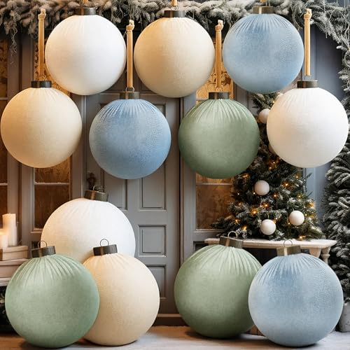 12 Pack Velvet Christmas Ornaments Balls - Large 4 Inch Morandi Flocked Holiday Decor