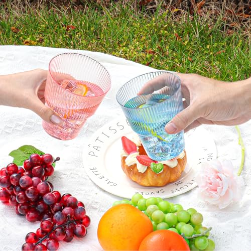 Pink Plastic Ribbed Wine Glasses 14 oz Disposable Cocktail Tumblers 100 Pack