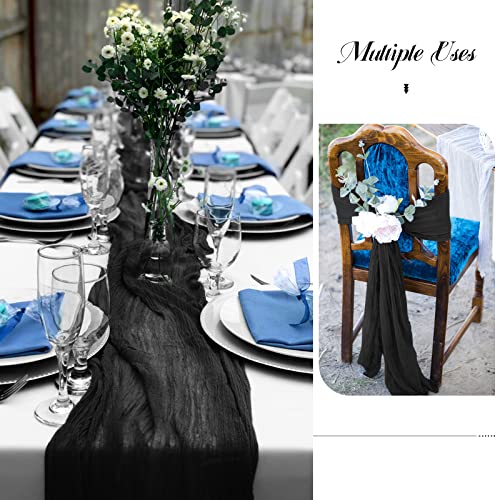 Black Cheesecloth Table Runner Set - 6 Pack Extra Wide 35x120 Inch - Bohemian Wedding Decor