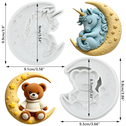 Unicorns & Bear Moon Silicone Mold Set for Cake Decorating - Style H