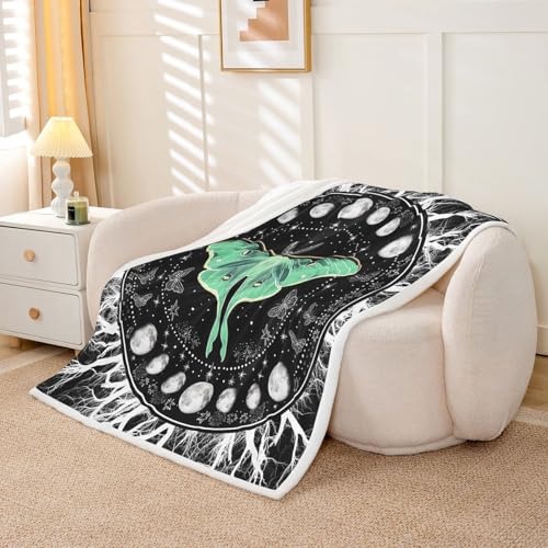Death Moth Plush Throw Blanket Queen Size 90x90 Gothic Skull Halloween Decor