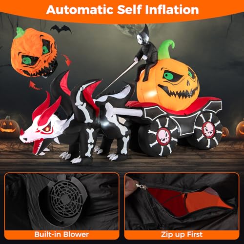 9 FT Halloween Inflatable Grim Reaper Carriage with Pumpkin & Skeleton Dragon