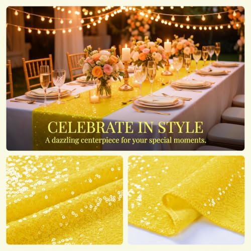 Yellow Sequin Table Runner 12x108 Inch for Wedding & Party Decor - Variation 1