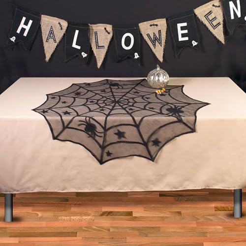 Halloween Round Lace Tablecloth - 40 Inch Black Spiderweb Design, Perfect for Parties