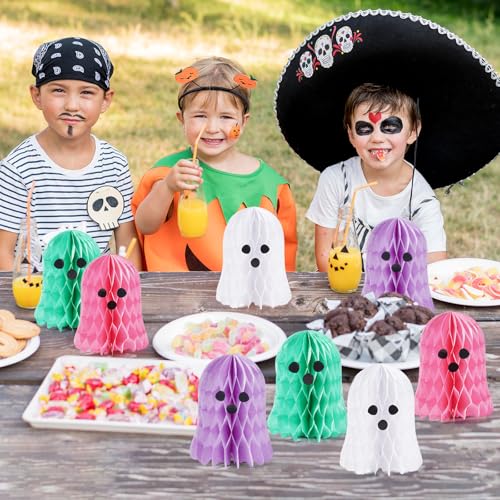 Halloween Ghost Honeycomb Centerpieces Set - 8 Decorative Table Toppers for Party & Home