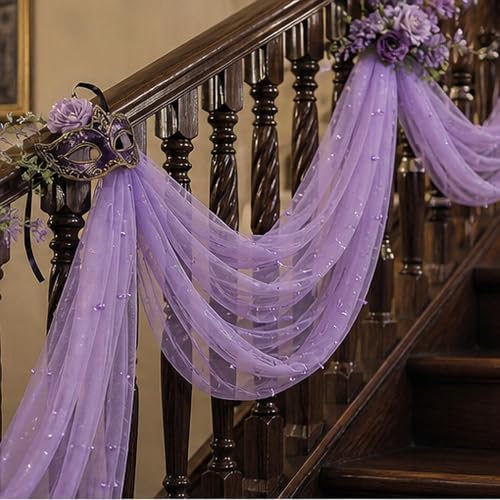 Lilac Purple Pearl Gauze Table Runner 120 Inch - 10PCS Wedding Party Decor