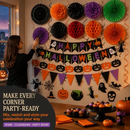 Halloween Party Decorations Banner Set for Indoor Home Office Purple Orange Black Variation