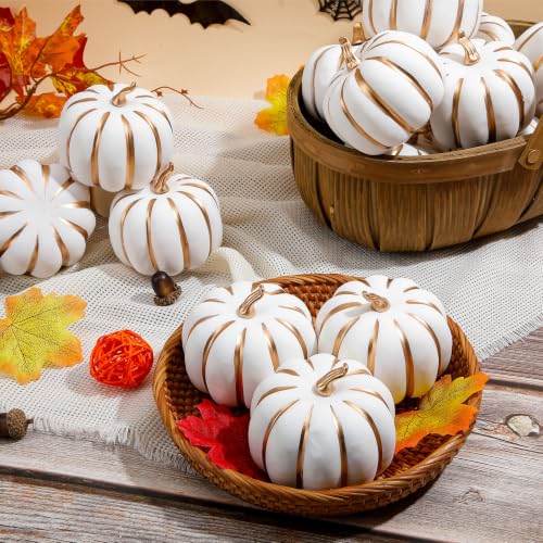 Artificial Pumpkins Fall Decor Foam 4 Inch - White & Gold, 24 Pack