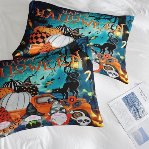 Queen Comforter Set of 3 with Halloween Gnome Pumpkin - Bedroom Decor
