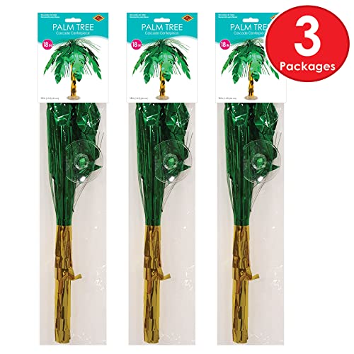 Tropical Palm Tree Cascade Centerpieces - 3 Pack, Metallic Green & Gold Table Decorations for Summer & Luau Parties