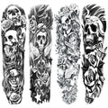 Full Arm Skull Flower Temporary Tattoo Sleeve for Women – 4 Sheets | Variation: Skull