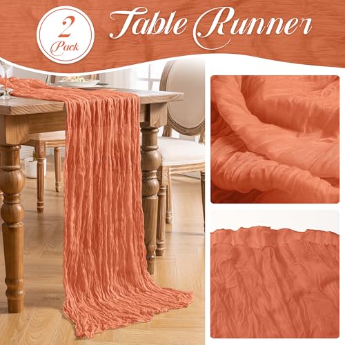 Orange Boho Rustic Cheesecloth Table Runner 2-Pack - 35x120 Inch for Weddings & Events - Variation: Orange / 2PC