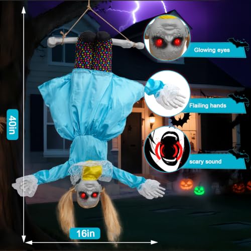Scary Halloween Hanging Doll with Flailing Arms, Glowing Red Eyes & Spooky Sounds