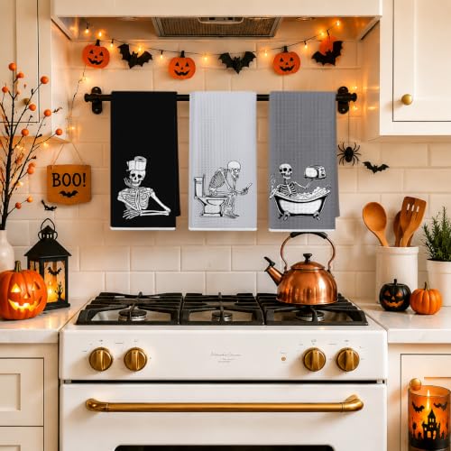 Jztco 3 Pcs Funny Skeleton Hand Towels - Skull Halloween Kitchen Dishcloths - Multi 1445